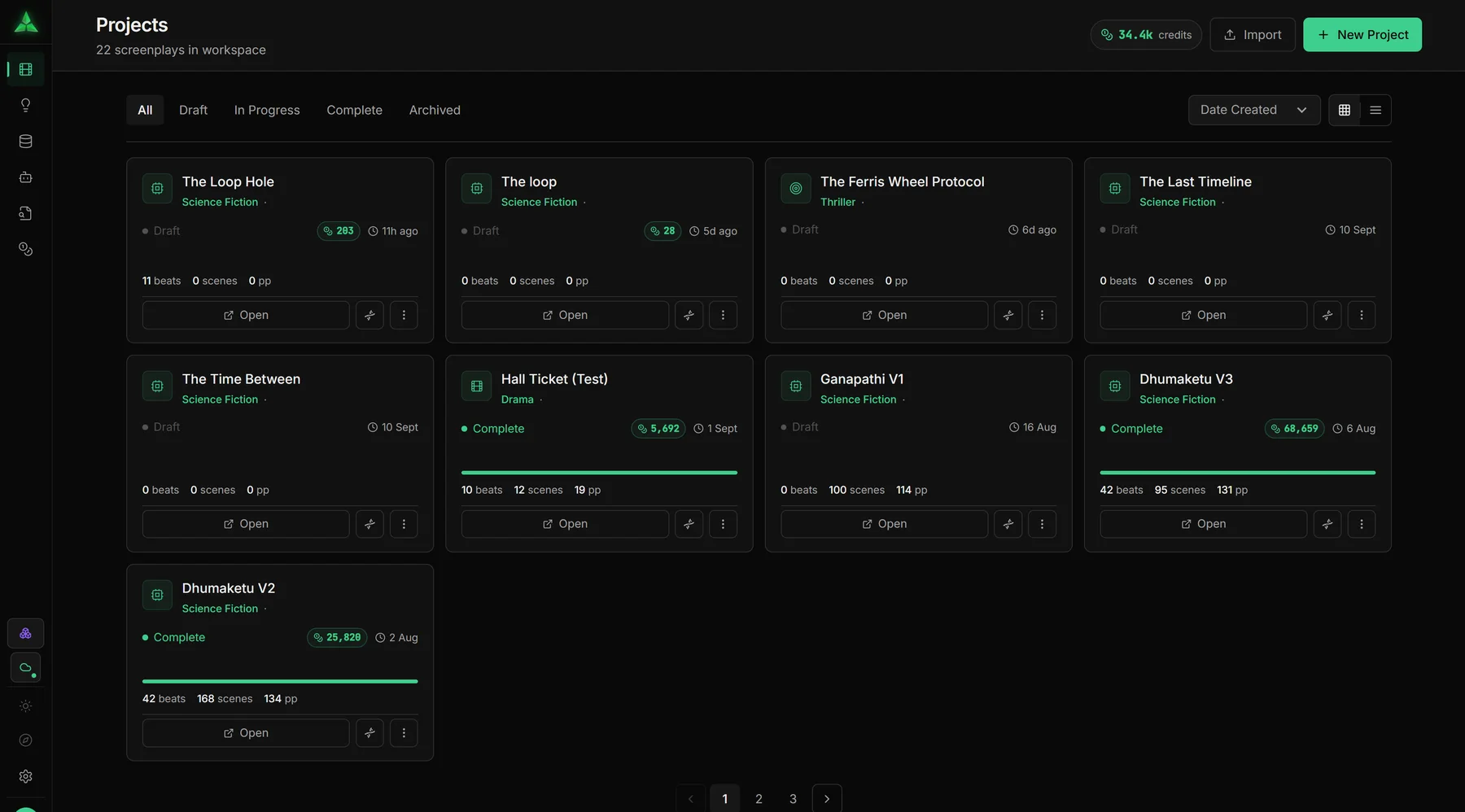 OP2 — Projects screen